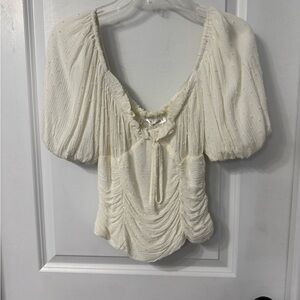 Elegant Cream Women's Ruched Blouse